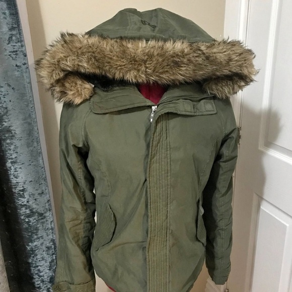 TNA Khaki Fur-Trimmed Utility Jacket - Picture 1 of 5